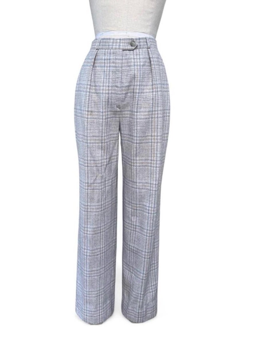 Vintage 80’s Mondi wool plaid pants pleated pockets straight leg gray cream tan